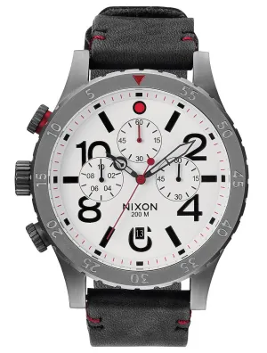 Nixon 48-20 Chronograph White Dial Black Leather Strap Men's Watch Men's Watch A363-486