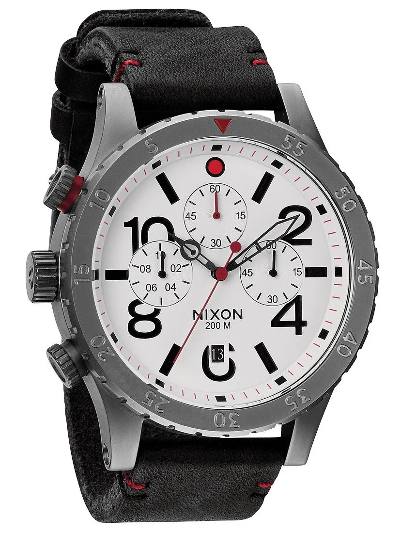Nixon 48-20 Chronograph White Dial Black Leather Strap Men's Watch Men's Watch A363-486
