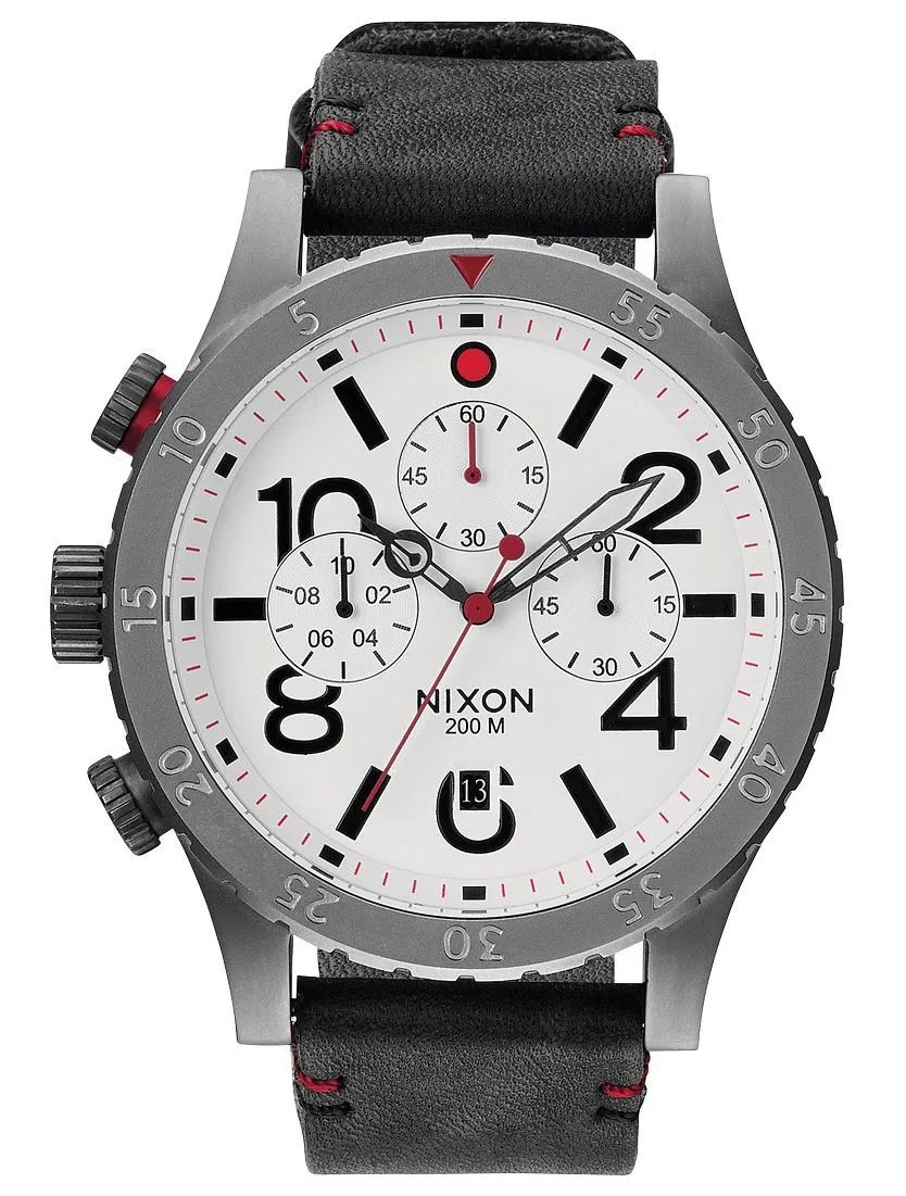 Nixon 48-20 Chronograph White Dial Black Leather Strap Men's Watch Men's Watch A363-486