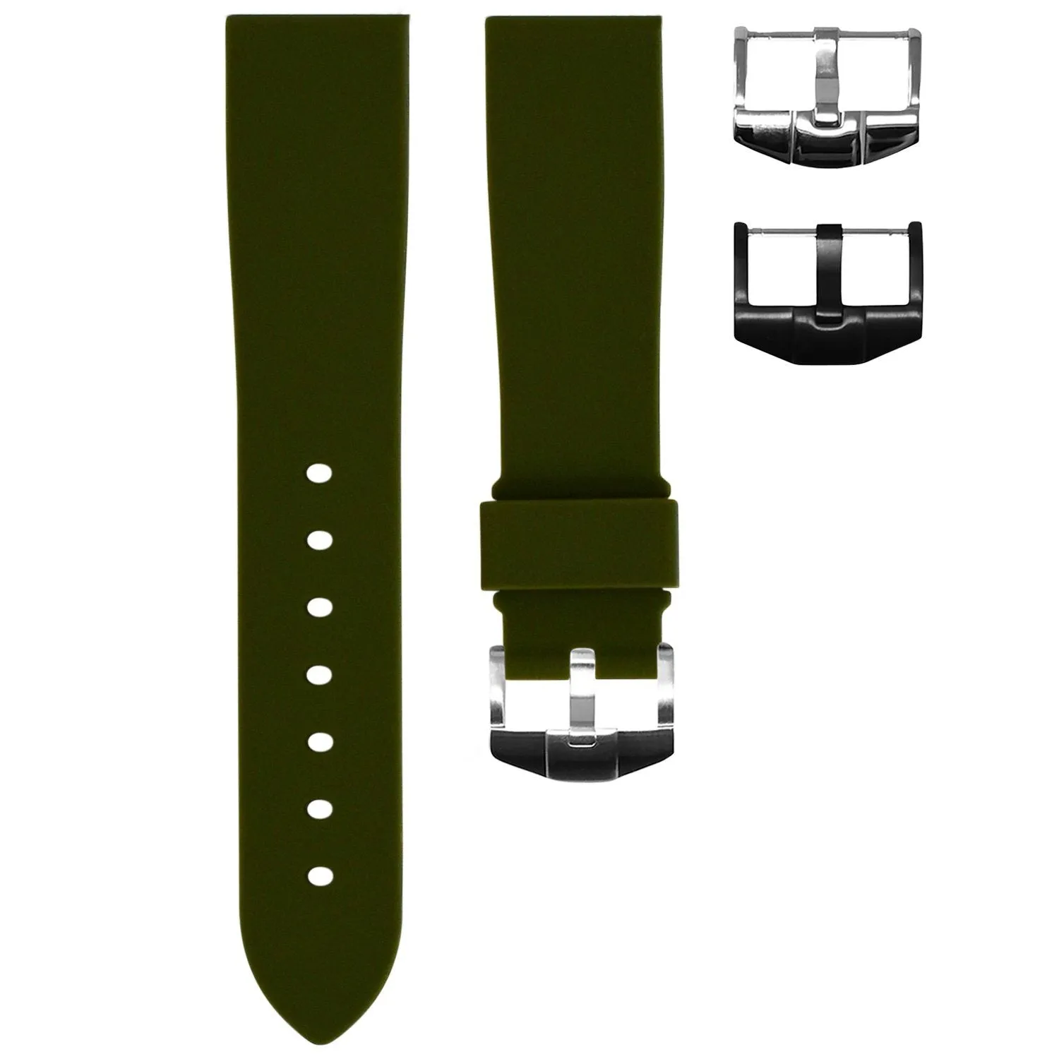 OLIVE RUBBER STRAP FOR WATCHES WITH A 21MM LUG WIDTH