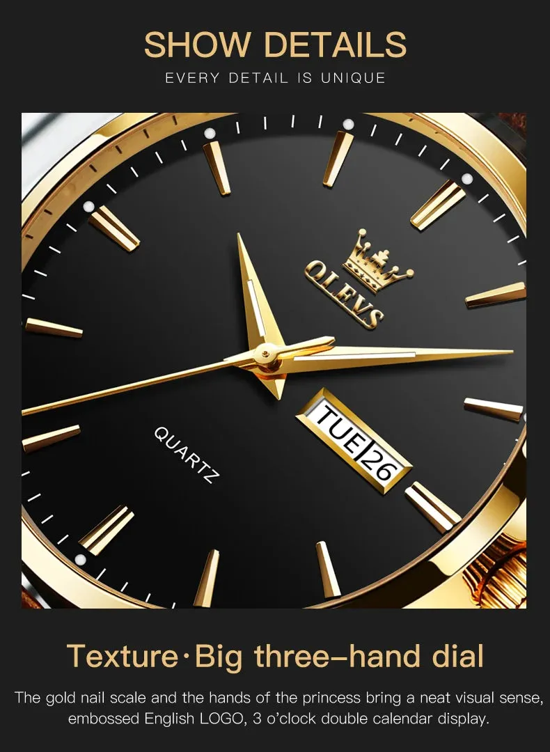 OLVES Top Brand Men's Watches Original Simple Blue Face Quartz Wristwatch for Man Waterproof Leather Strap Business Watch Casual