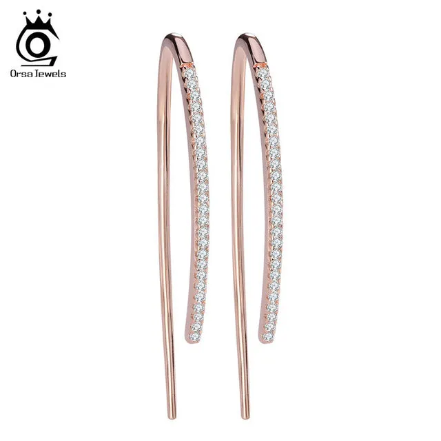 ORSA JEWELS 2017 New Eco-Friendly Beautiful Rose Gold Color Earrings for Women Micro Paved CZ Earring For Girls and Women OE121