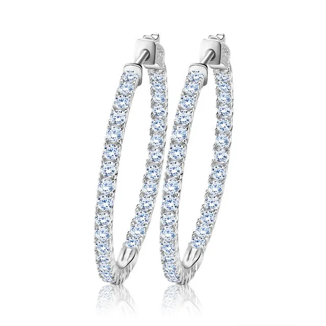 ORSA JEWELS 2017 Silver Color High Polished Hoop Earrings Paved with AAA Austrian Cubic Zirconia for Wedding Party Jewelry OE137