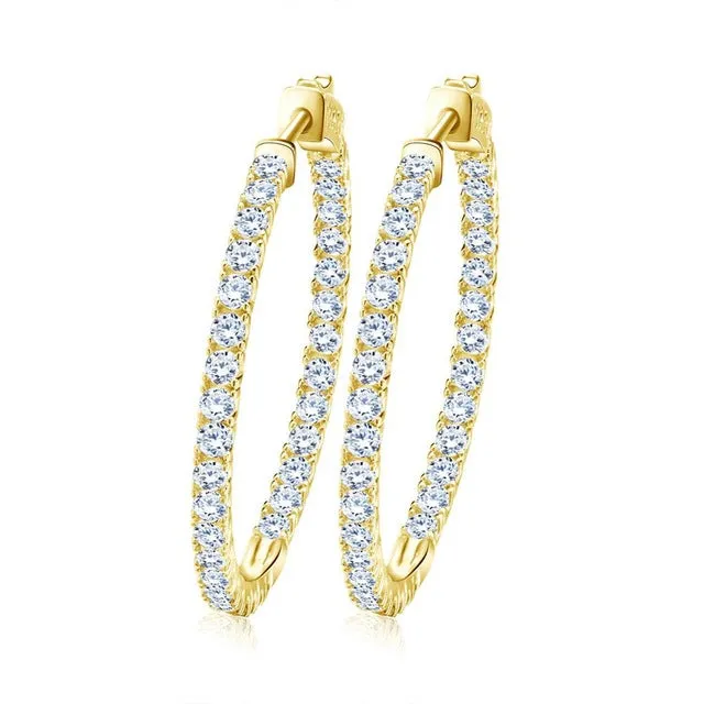 ORSA JEWELS 2017 Silver Color High Polished Hoop Earrings Paved with AAA Austrian Cubic Zirconia for Wedding Party Jewelry OE137