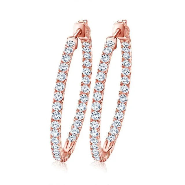 ORSA JEWELS 2017 Silver Color High Polished Hoop Earrings Paved with AAA Austrian Cubic Zirconia for Wedding Party Jewelry OE137