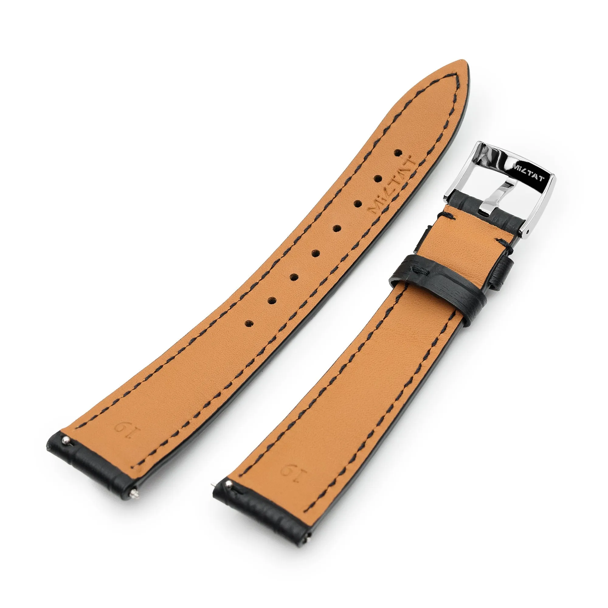 Q.R. 18mm or 19mm Black CrocoCalf (Italian Croco Grain)