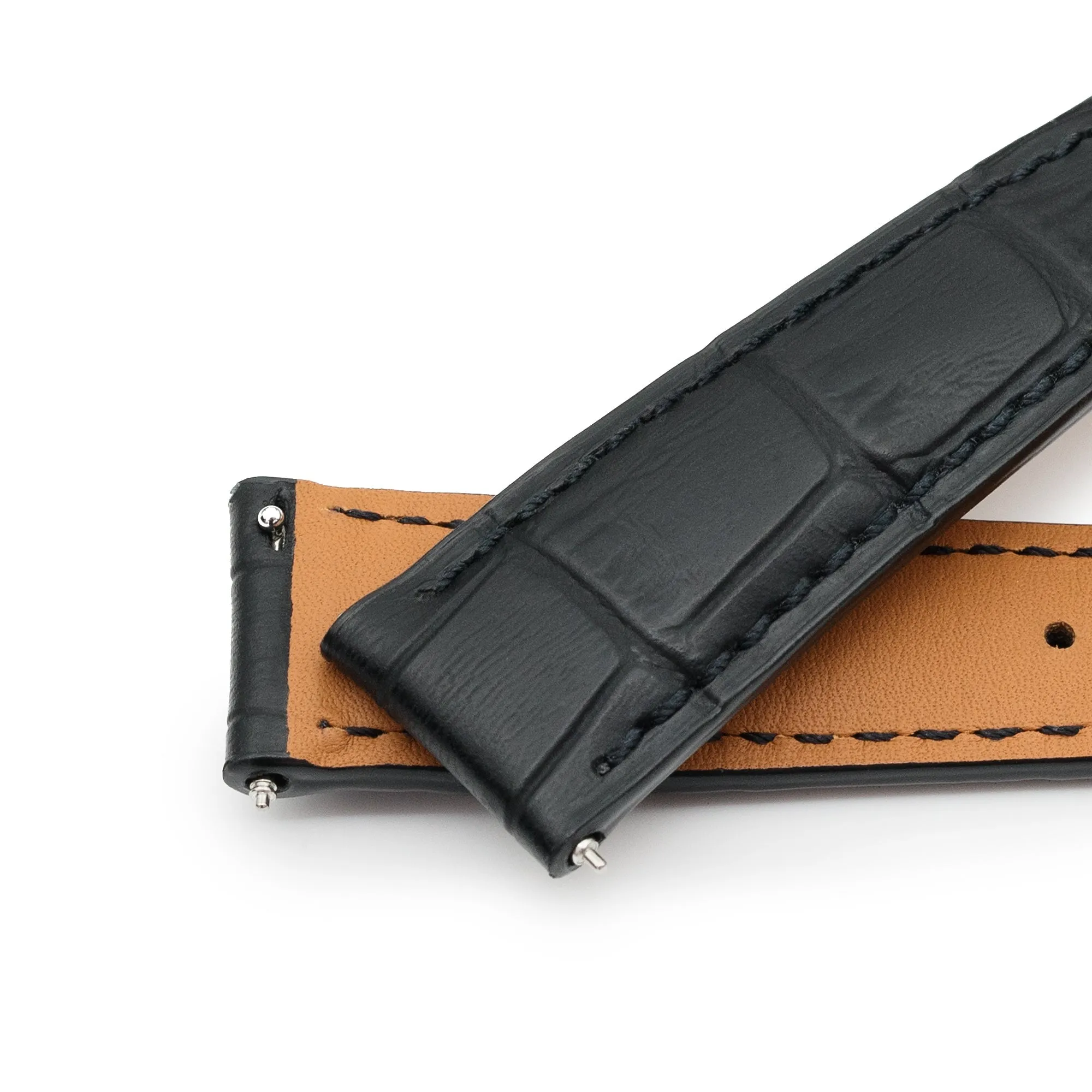Q.R. 18mm or 19mm Black CrocoCalf (Italian Croco Grain)