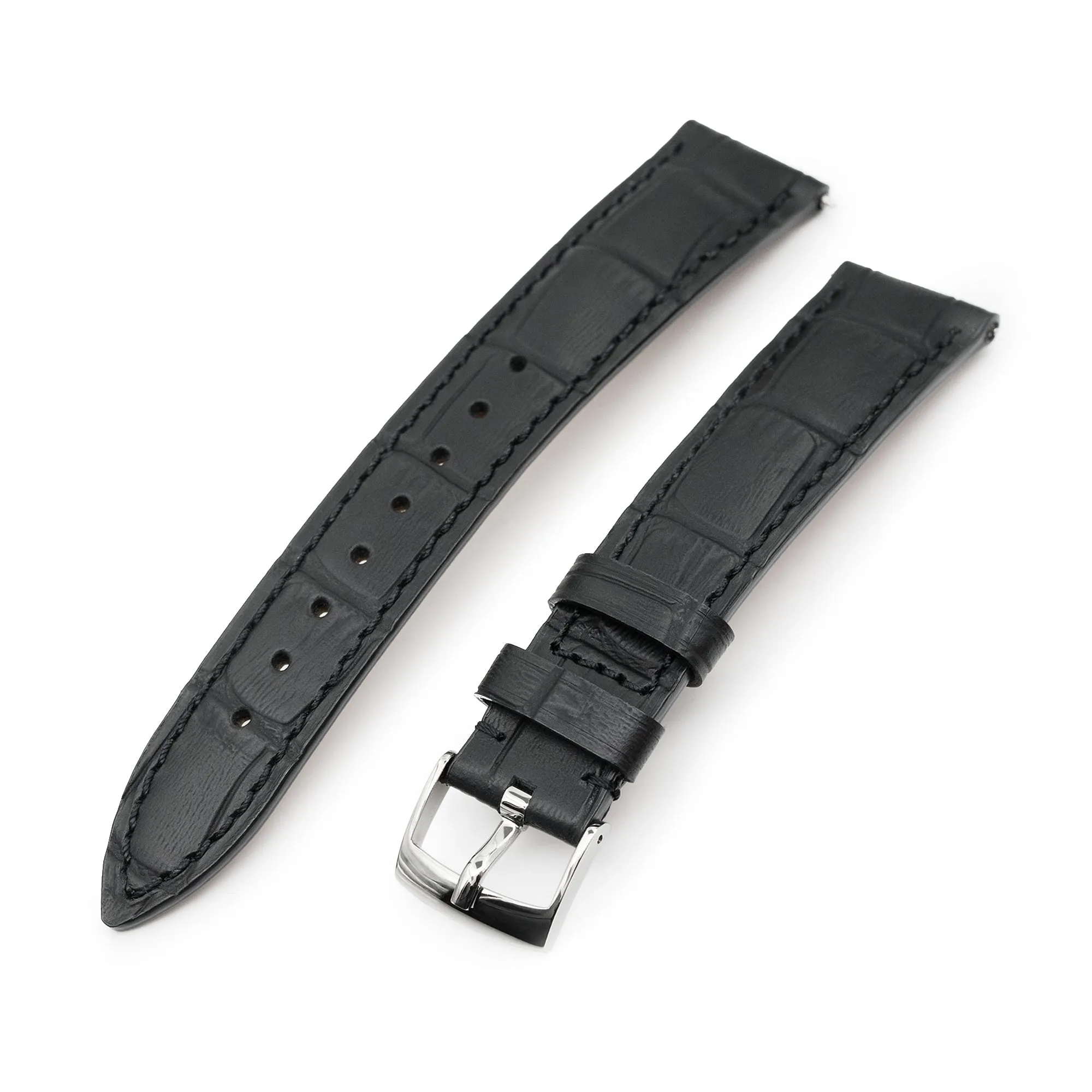 Q.R. 18mm or 19mm Black CrocoCalf (Italian Croco Grain)