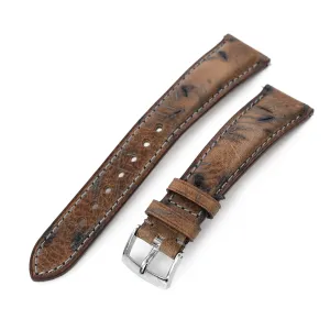 Quick Release, Heavy Scratch Brown Italian Leather of Art Tapered Watch Strap, 19mm or 20mm