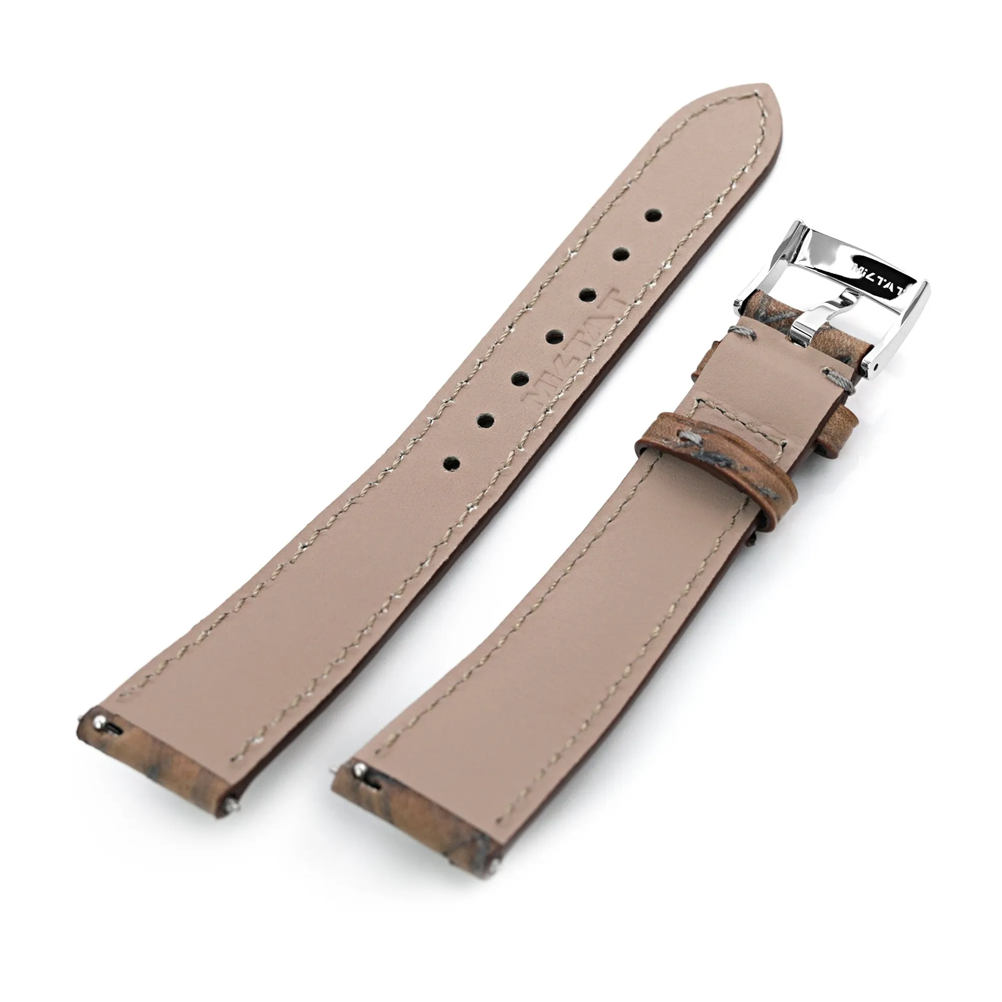 Quick Release, Heavy Scratch Brown Italian Leather of Art Tapered Watch Strap, 19mm or 20mm