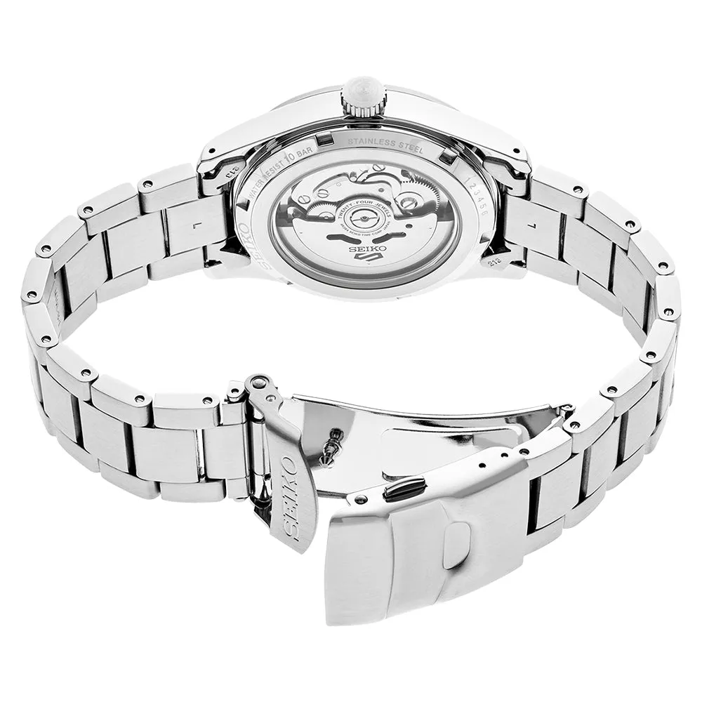SEIKO Mens  Black Dial Metallic Band Stainless Steel Automatic Watch - SRPG27