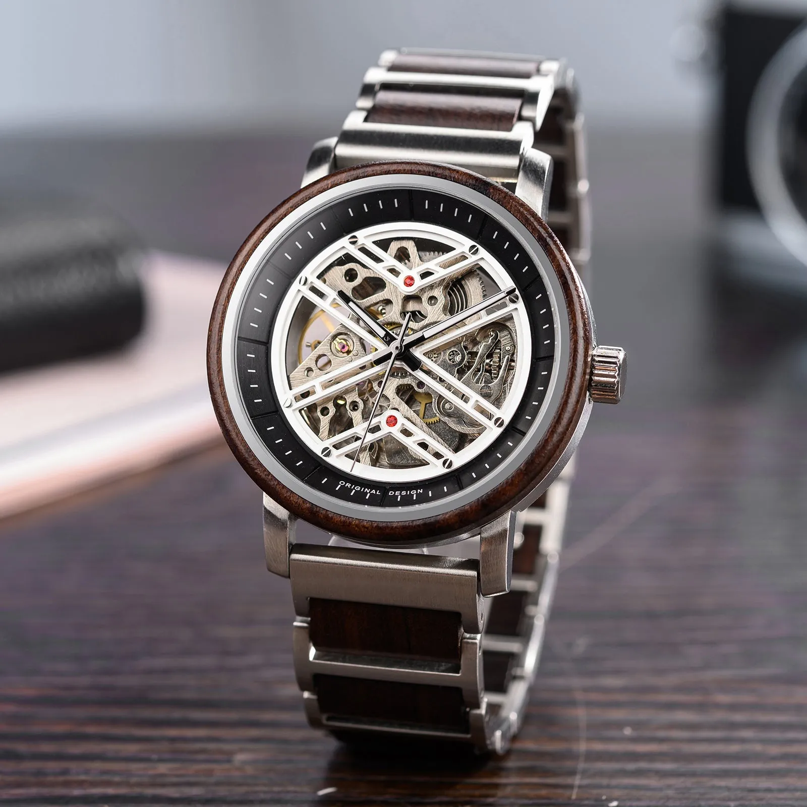 Soneva - Silver Steel & Ebony Automatic Mechanical Watch