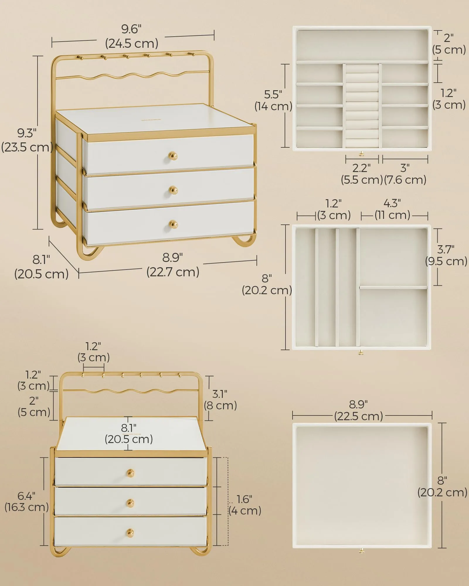 SONGMICS 3-Tier Jewelry Organizer with Hanging Rack