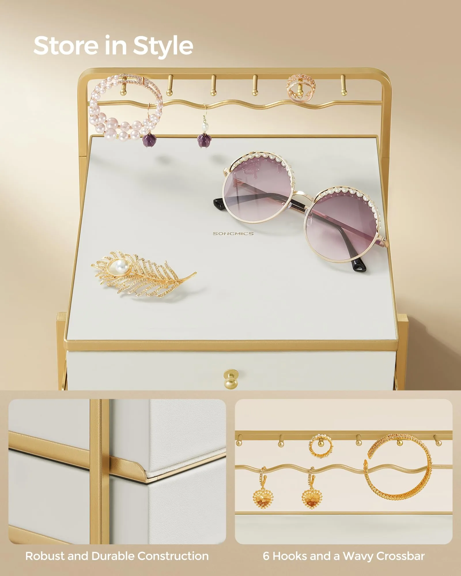 SONGMICS 3-Tier Jewelry Organizer with Hanging Rack