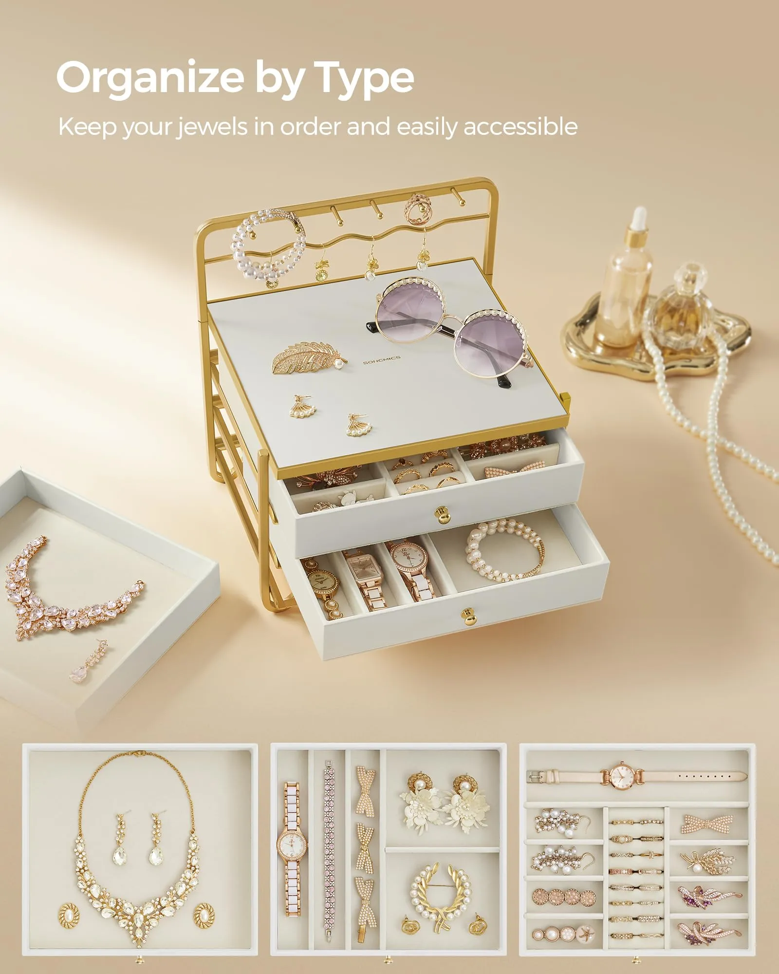 SONGMICS 3-Tier Jewelry Organizer with Hanging Rack