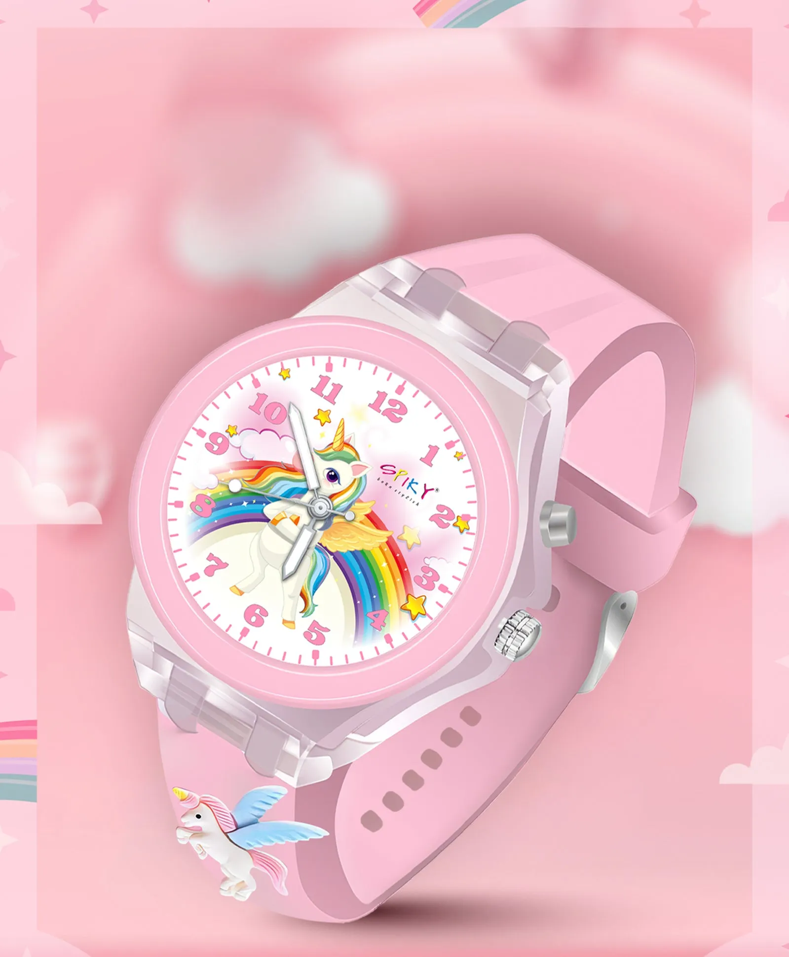 Spiky 3D Cartoon Rabbit Analog Light Watch for Kids Boys & Girls - Pink