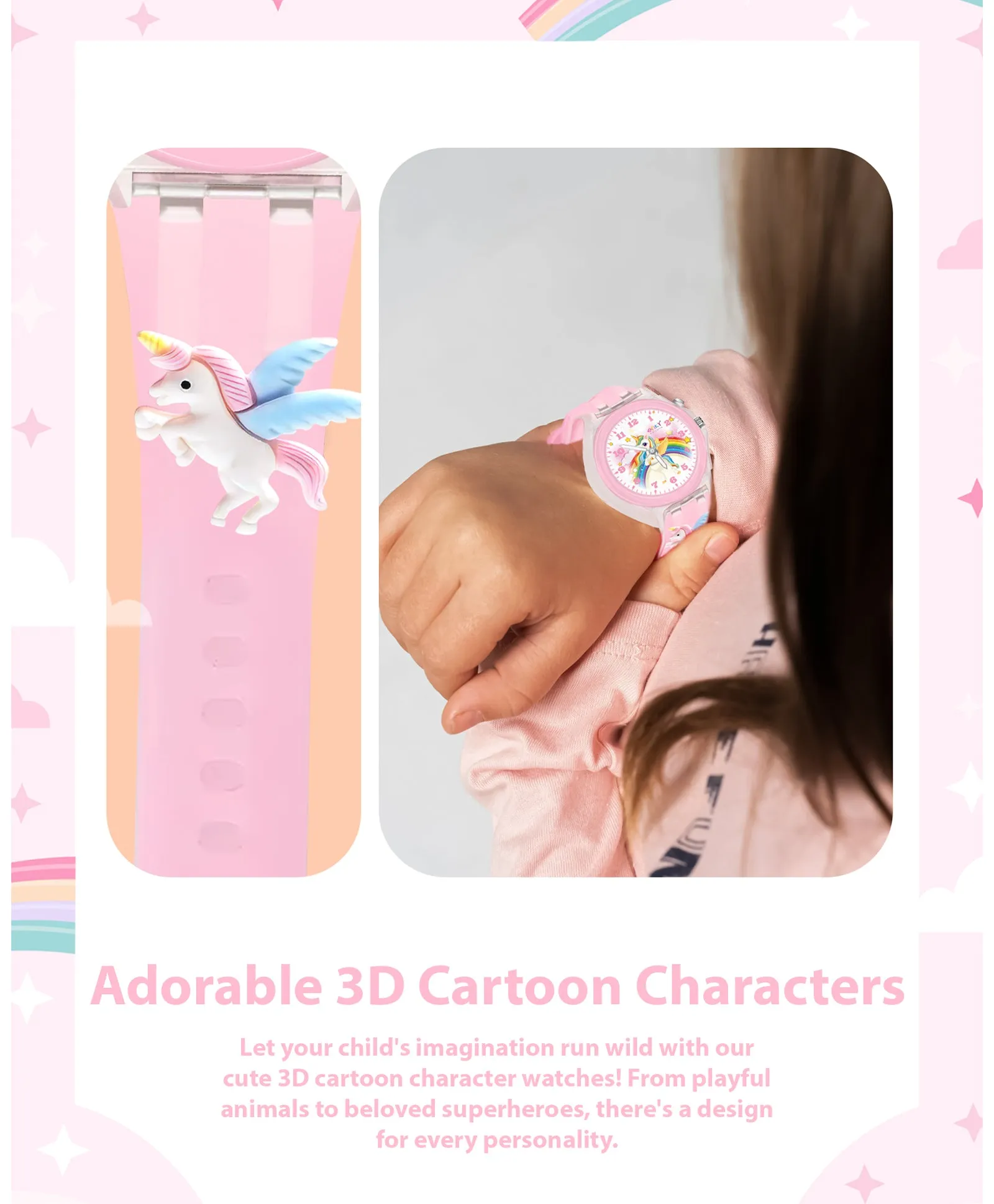 Spiky 3D Cartoon Rabbit Analog Light Watch for Kids Boys & Girls - Pink