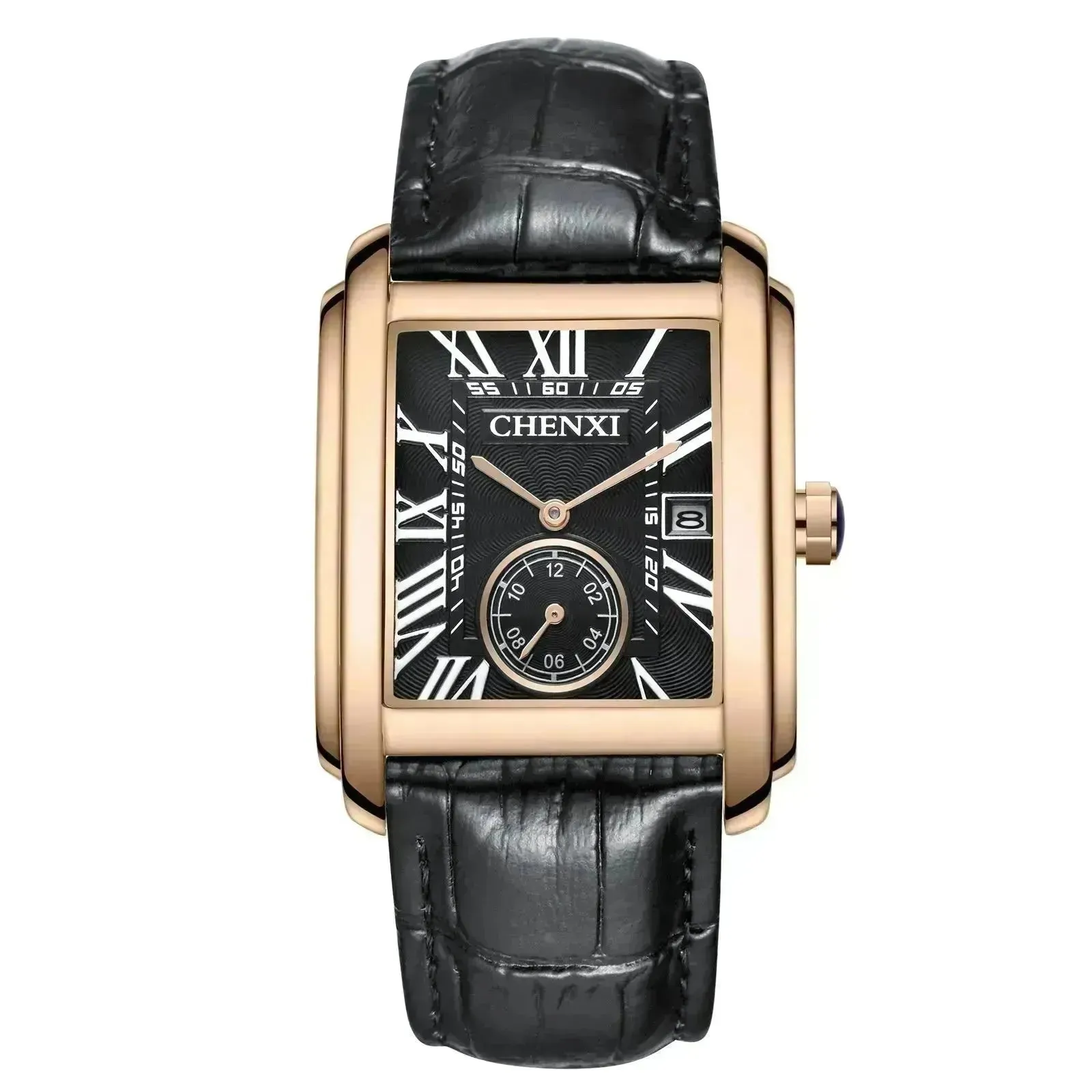 Square Quartz Leather Strap Alloy Watch Men