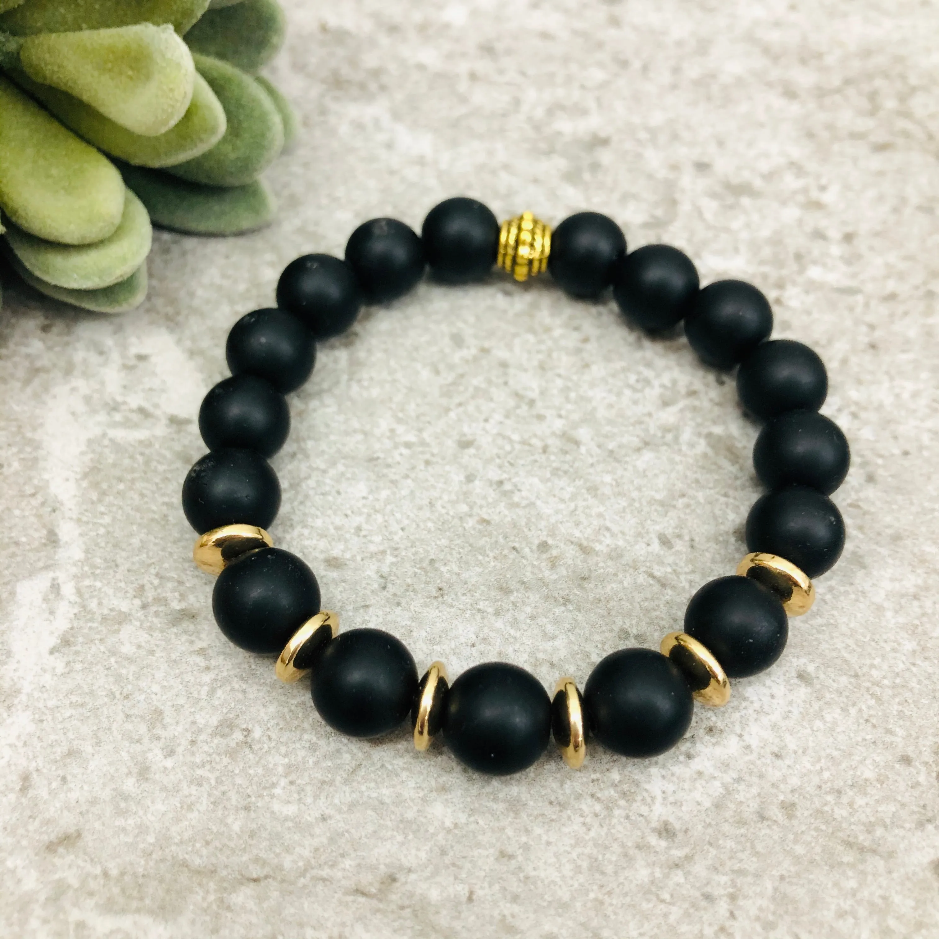 Stone Stacker Bracelet / Black Jet Metals