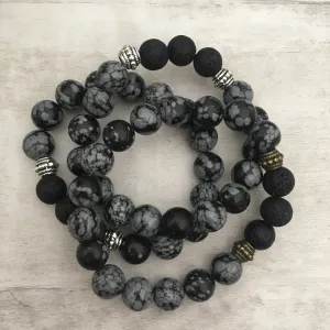 Stone Stacker Bracelet / Snowflake Obsidian