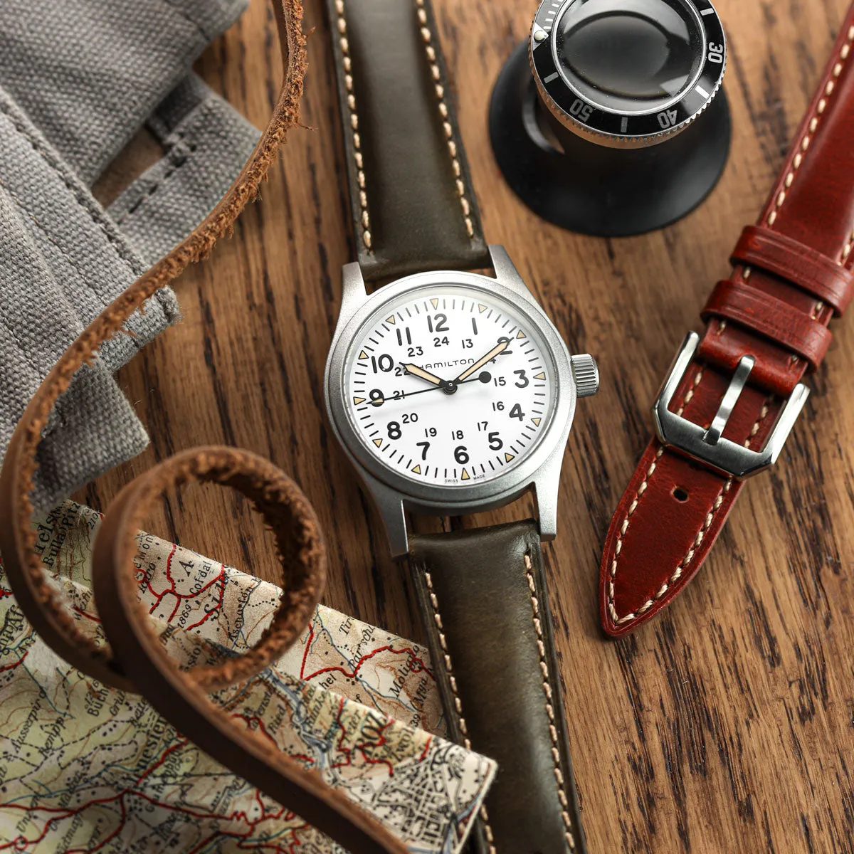 Tenby Classic Padded Genuine Leather Watch Strap - Dark Brown