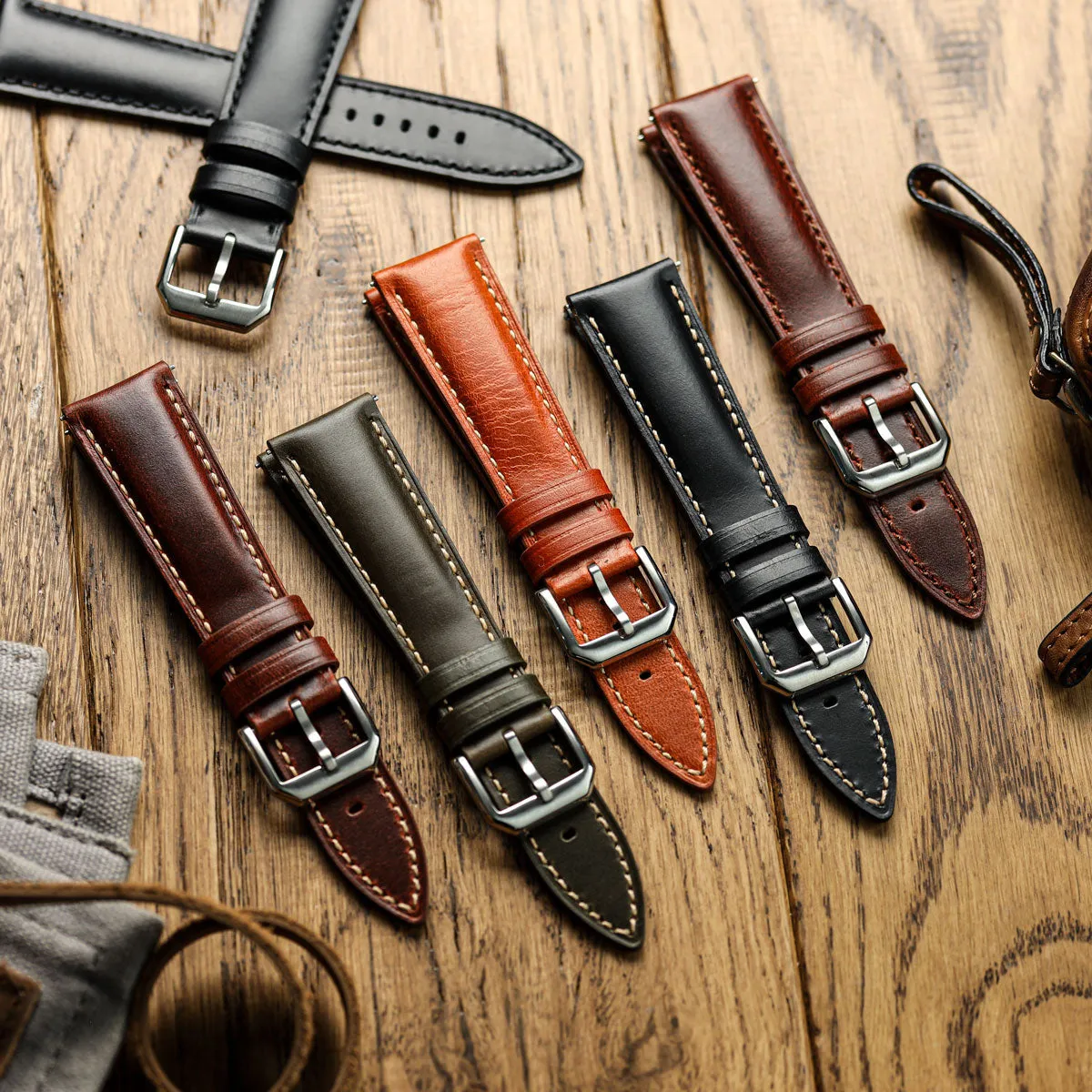 Tenby Classic Padded Genuine Leather Watch Strap - Dark Brown