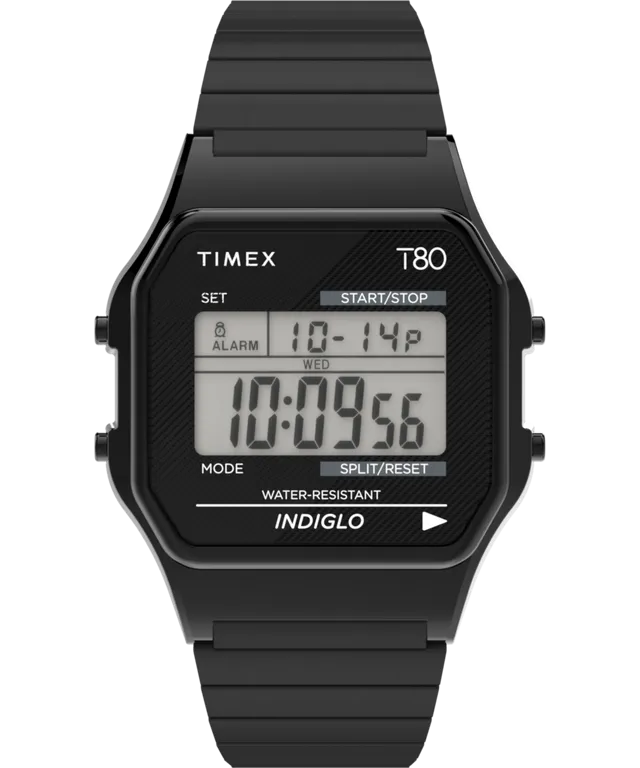 Timex T80 34mm Stainless Steel Expansion Band Watch - Black