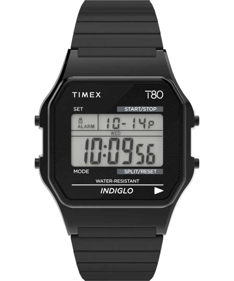 Timex T80 34mm Stainless Steel Expansion Band Watch - Black