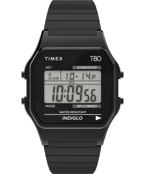 Timex T80 34mm Stainless Steel Expansion Band Watch - Black
