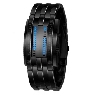 Unisex Men Women Stainless Steel Date Binary Digital LED Bracelet Sport Watches