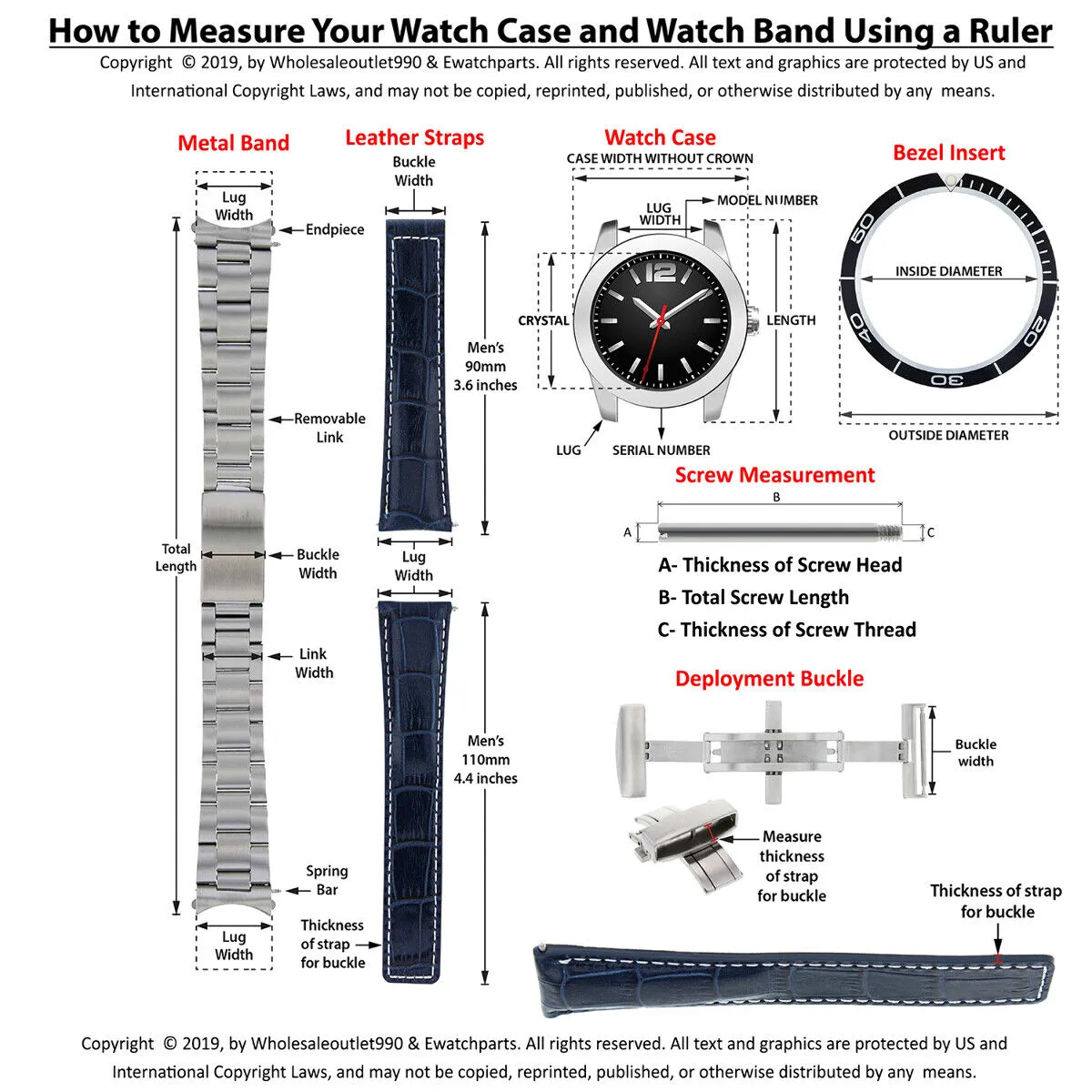 WATCH STRAP BAND & LUG MEASURING RULER GAUGE FOR 6MM TO 30MM TOOL FOR TAG HEUER