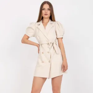 Womens Blazer Dress  Tailored Fit  Double Breasted  Puff Sleeve  Belted Waist