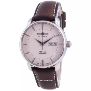 Zeppelin Atlantik Beige Dial Leather Strap Automatic 8466-5 84665 Men's Watch